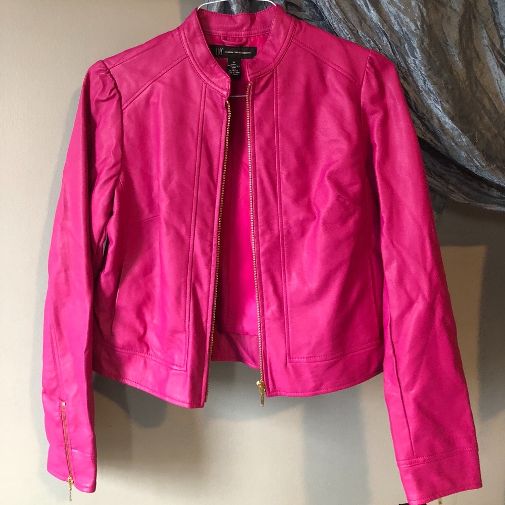 New! Vegan Leather Jacket in Magenta